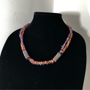 Fire & Ice Two-Tone Amethyst & Carnelian Crystal Chip Necklace with Accents